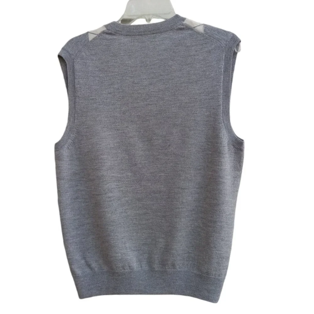Banana Republic Madmen Argyle gray merino wool sweater vest sz L - Picture 2 of 9